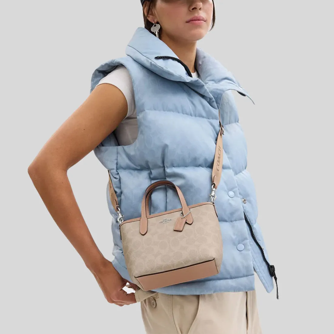 Coach Bags COACH City Mini Tote Bag In Signature Canvas Sand/Taupe CW032