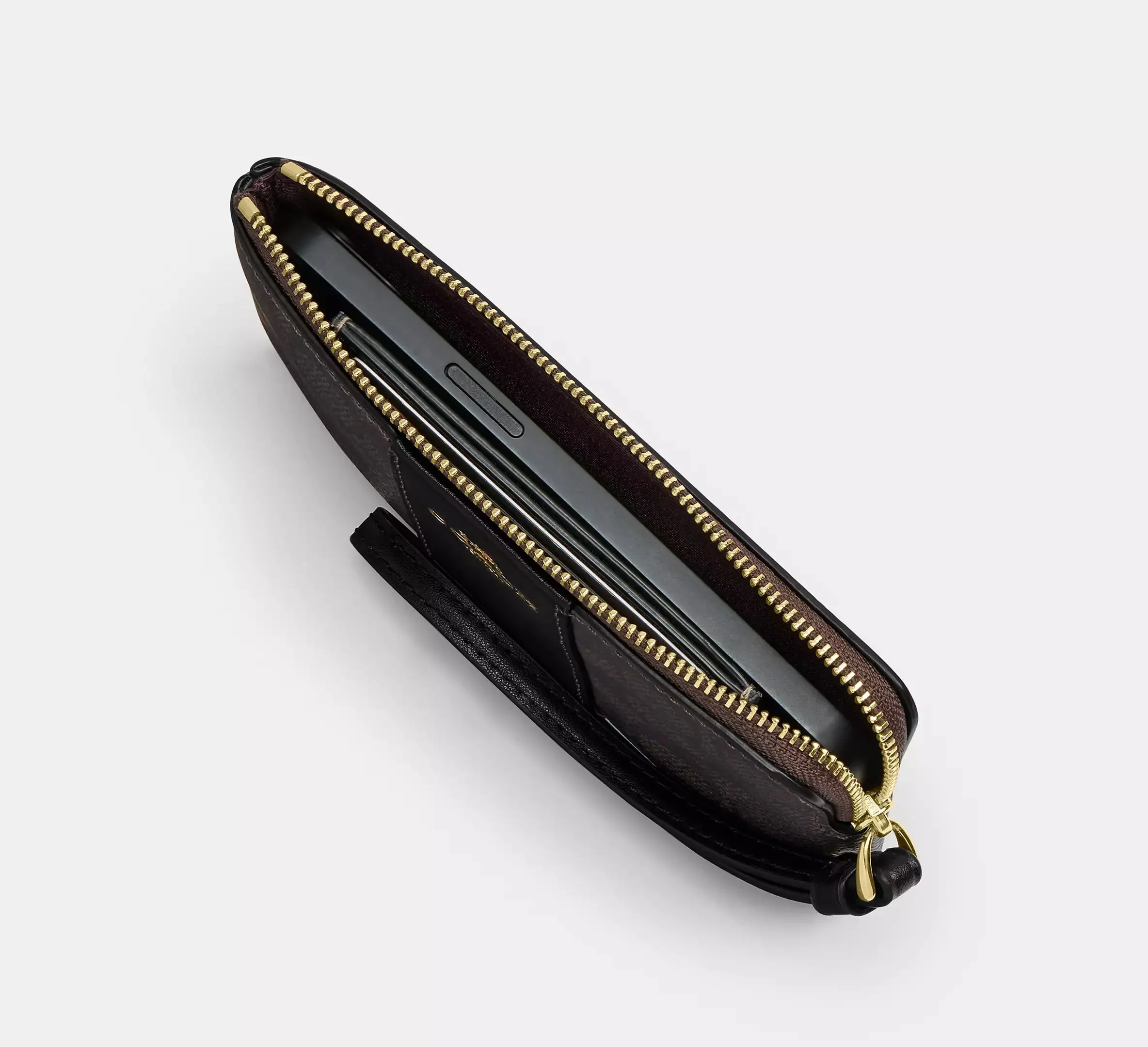 Coach Bags COACH Corner Zip Wristlet In Signature Canvas With Stripe Tan/Brown CW854