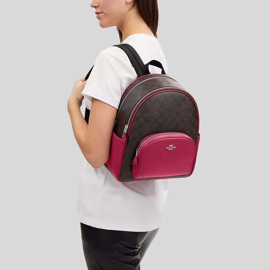 Coach Bags COACH Court Backpack In Signature Canvas Brown/Bright Violet 5671