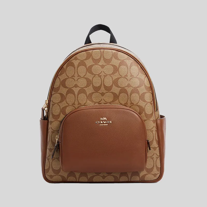 Coach Bags Coach Court Backpack In Signature Canvas Khaki Saddle 5671