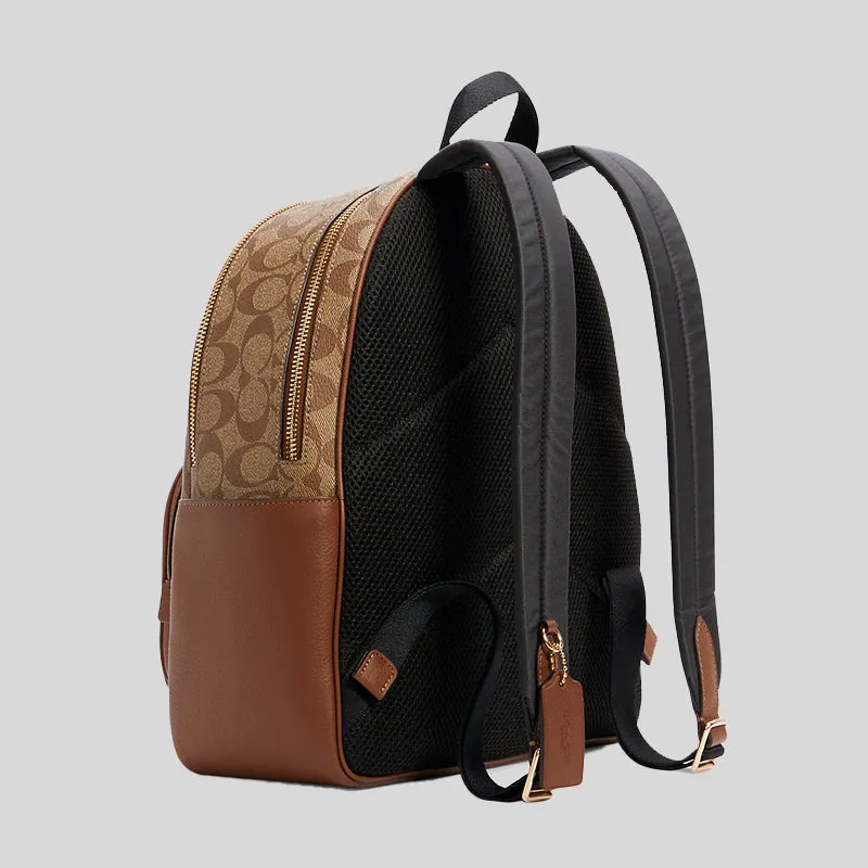 Coach Bags Coach Court Backpack In Signature Canvas Khaki Saddle 5671
