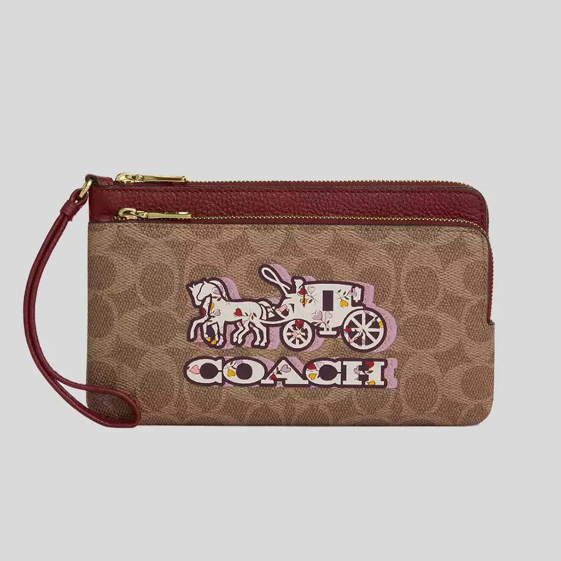 Coach Bags COACH Double Zip Wallet In Signature Canvas With Horse And Carriage Print CX590
