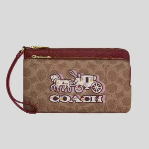 Coach Bags COACH Double Zip Wallet In Signature Canvas With Horse And Carriage Print CX590
