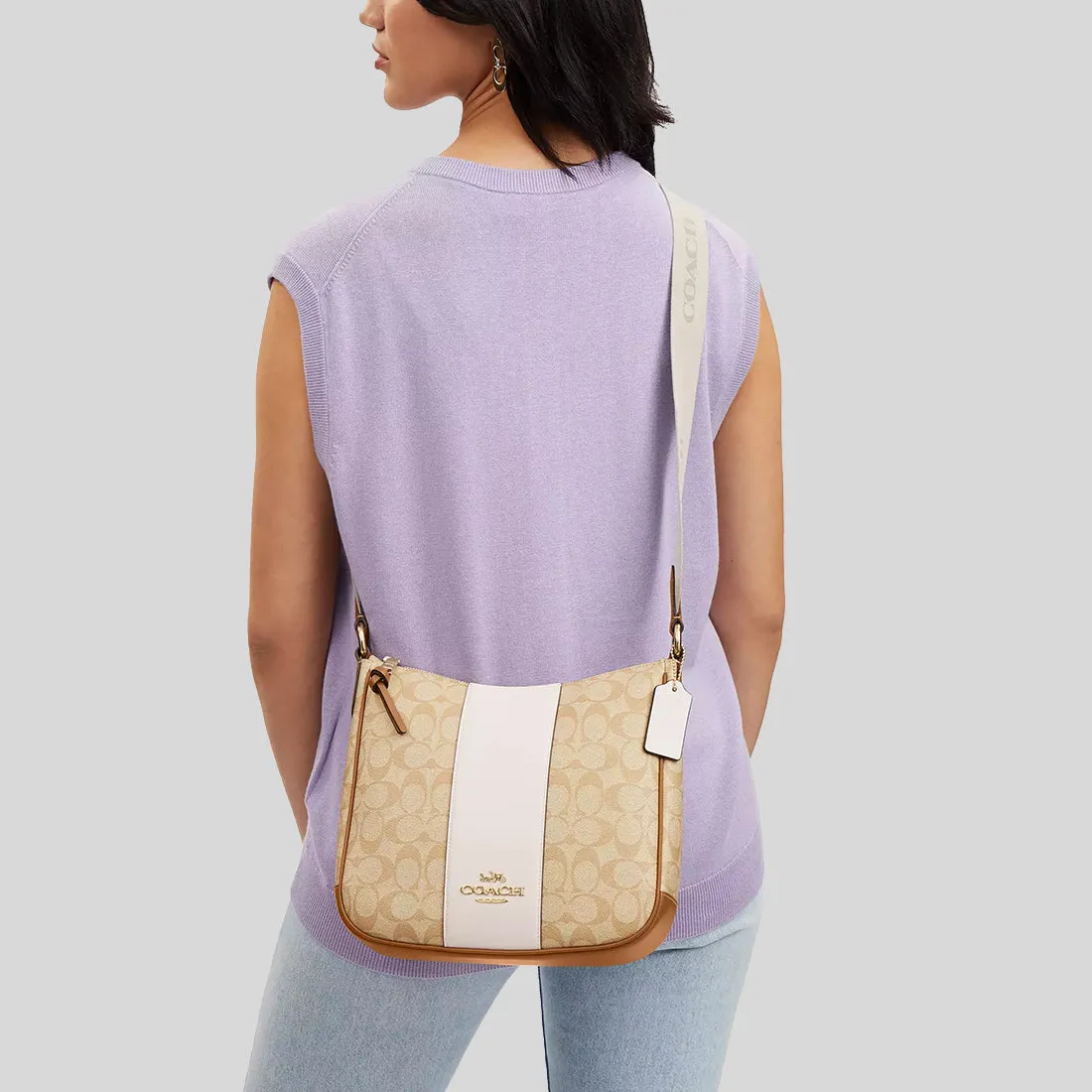 Coach Bags COACH Ellie File Bag In Signature Canvas With Stripe Light Khaki/Chalk CR124