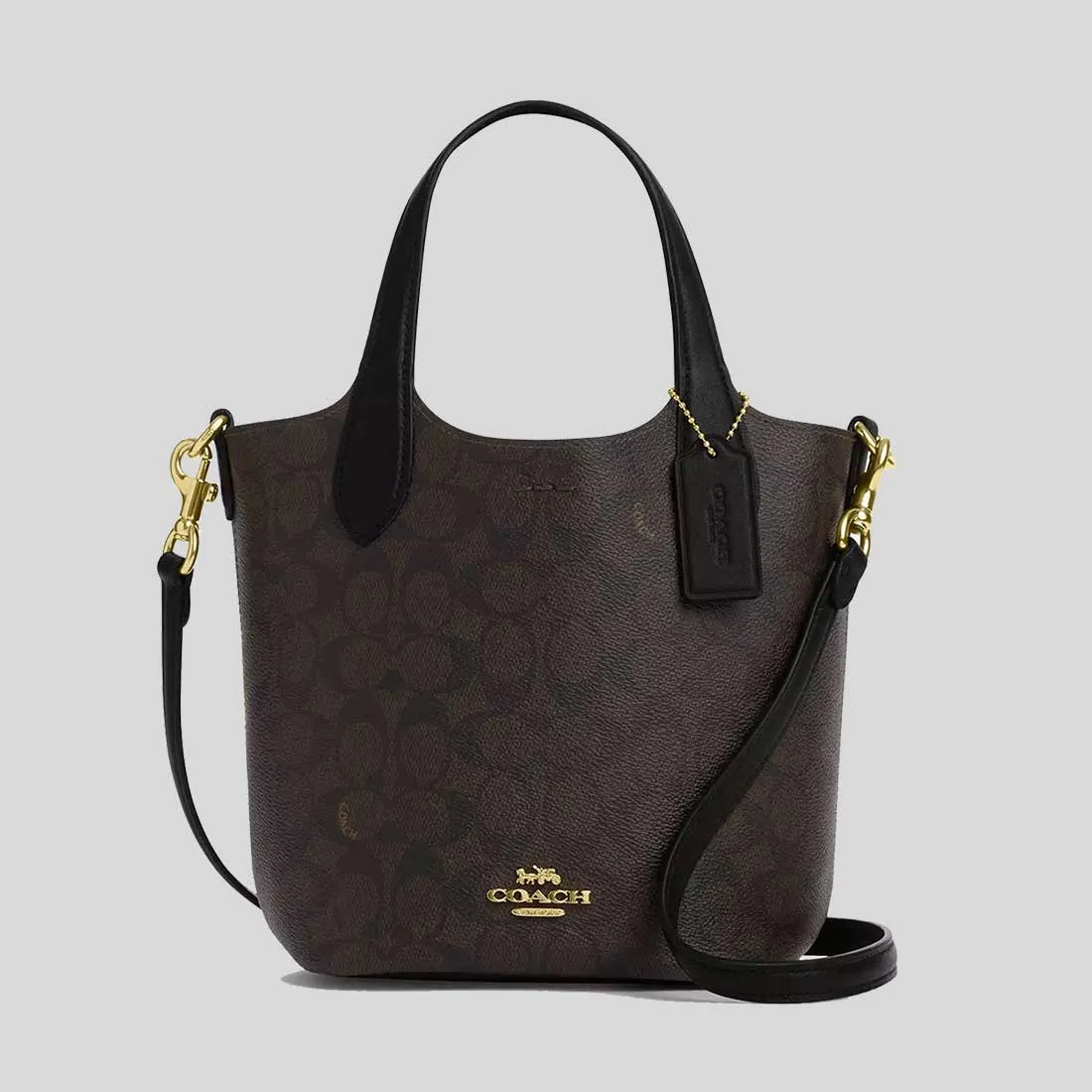 Coach Bags COACH Hanna Bucket Bag In Signature Canvas Walnut/Black CAF16