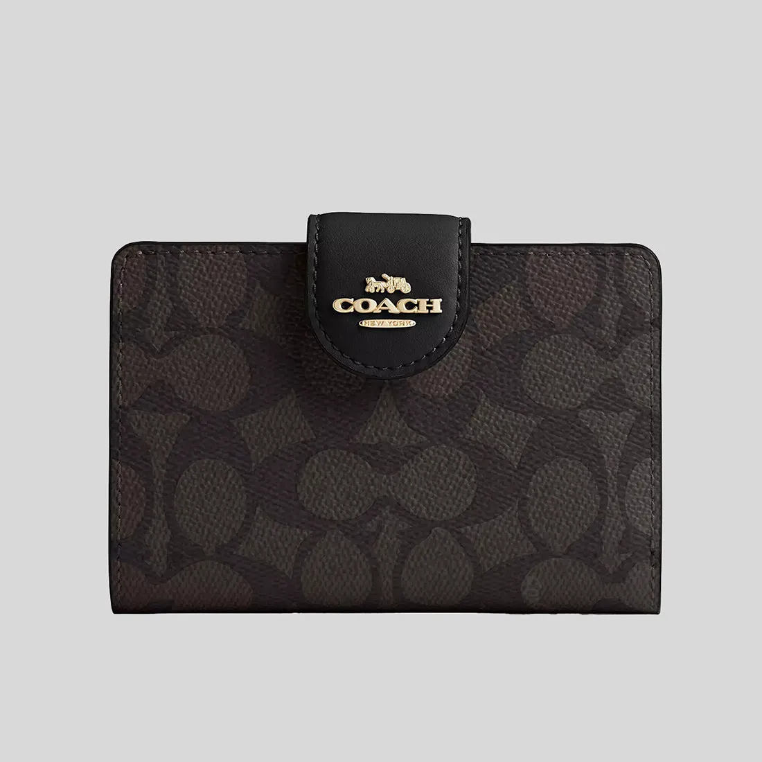 Coach Bags COACH Medium Corner Zip Wallet In Signature Canvas Walnut/Black CW786