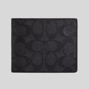 Coach Bags COACH Men's 3 In 1 Wallet In Signature Canvas Charcoal/Black CW380