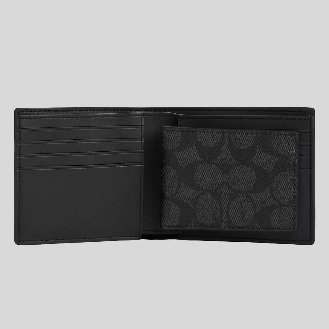 Coach Bags COACH Men's 3 In 1 Wallet In Signature Canvas Charcoal/Black CW380