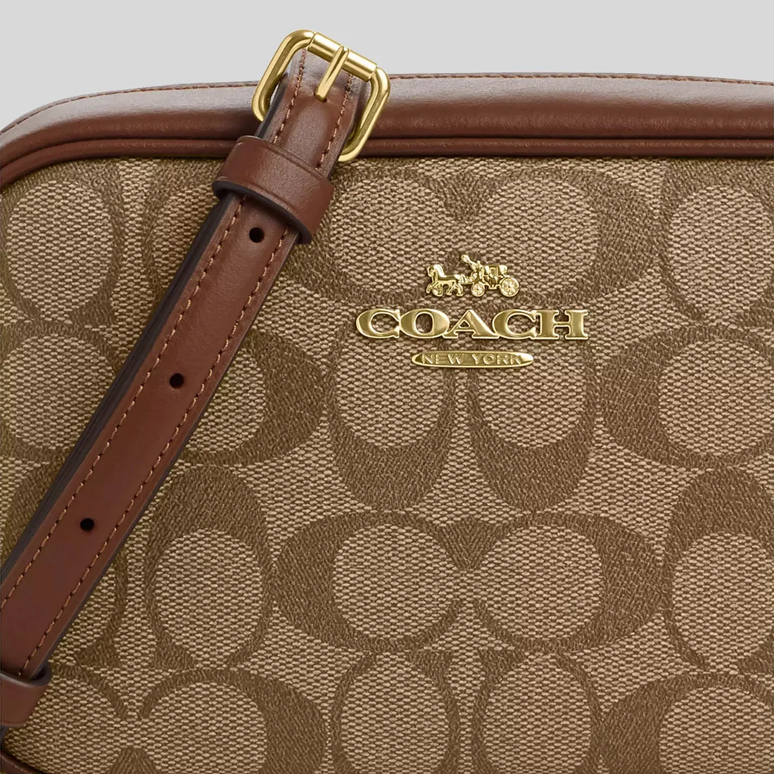 Coach Bags COACH Mini Jamie Camera Bag In Signature Canvas Khaki/Saddle CQ874