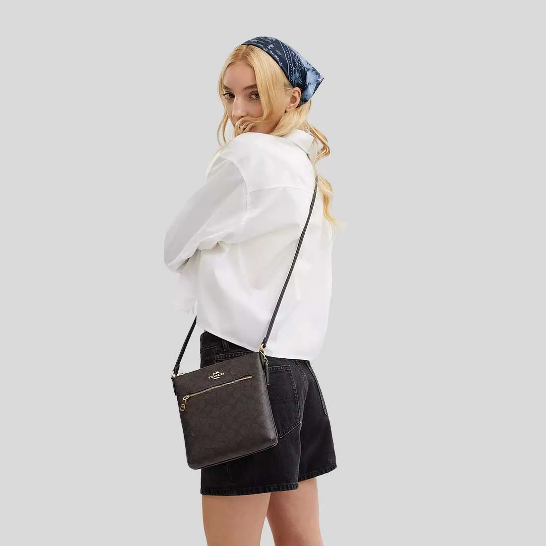 Coach Bags COACH Mini Rowan File Bag In Signature Canvas Walnut/Black CW325