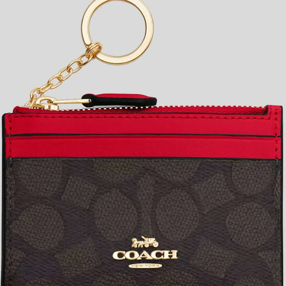 Coach Bags COACH Mini Skinny ID Case In Signature Canvas Walnut/Bold Red CW870