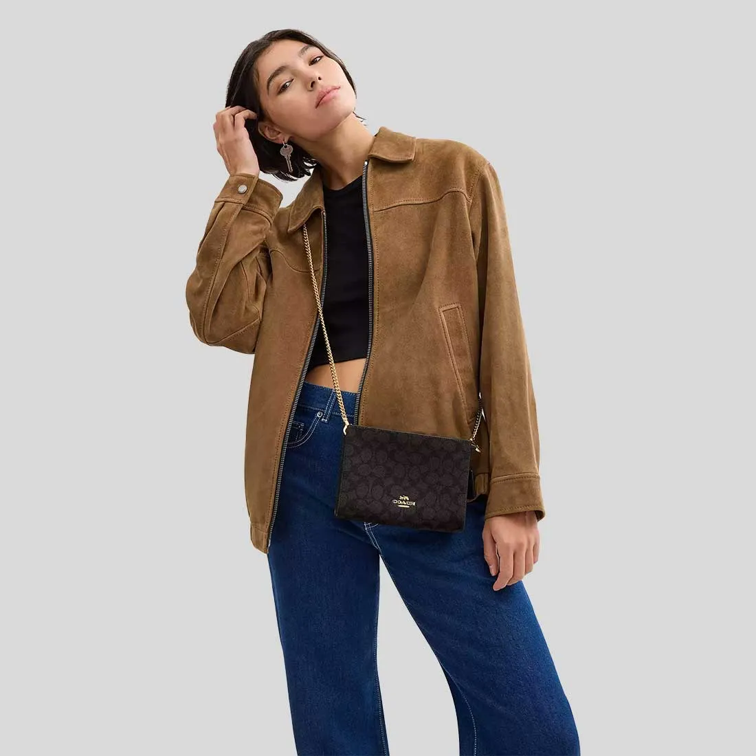 Coach Bags COACH Slim Crossbody Bag In Signature Canvas Walnut/Black CW204