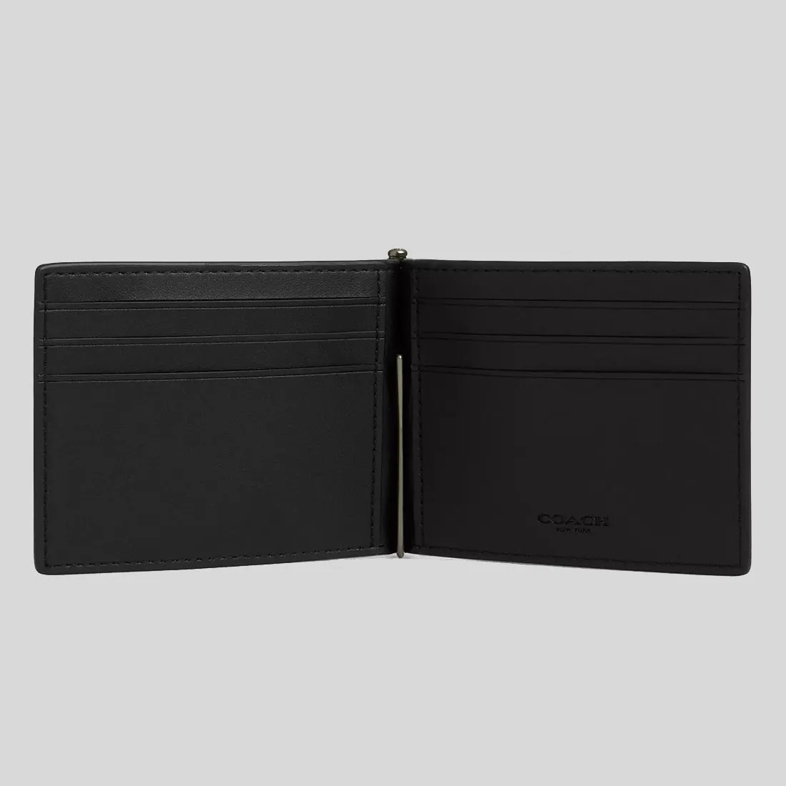 Coach Bags COACH Slim Money Clip Billfold Wallet In Signature Canvas Tan/Black CY059