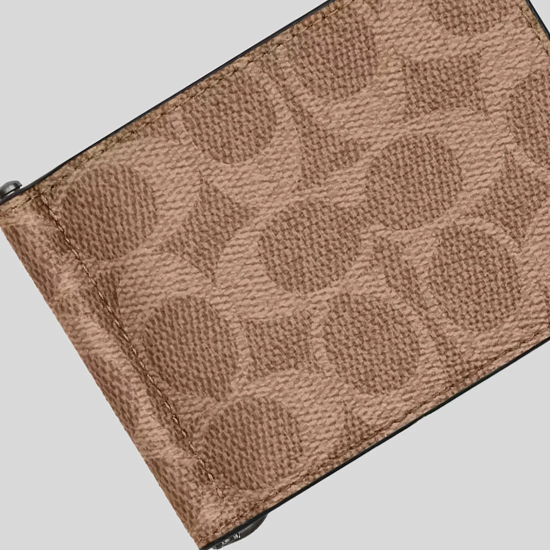 Coach Bags COACH Slim Money Clip Billfold Wallet In Signature Canvas Tan/Black CY059