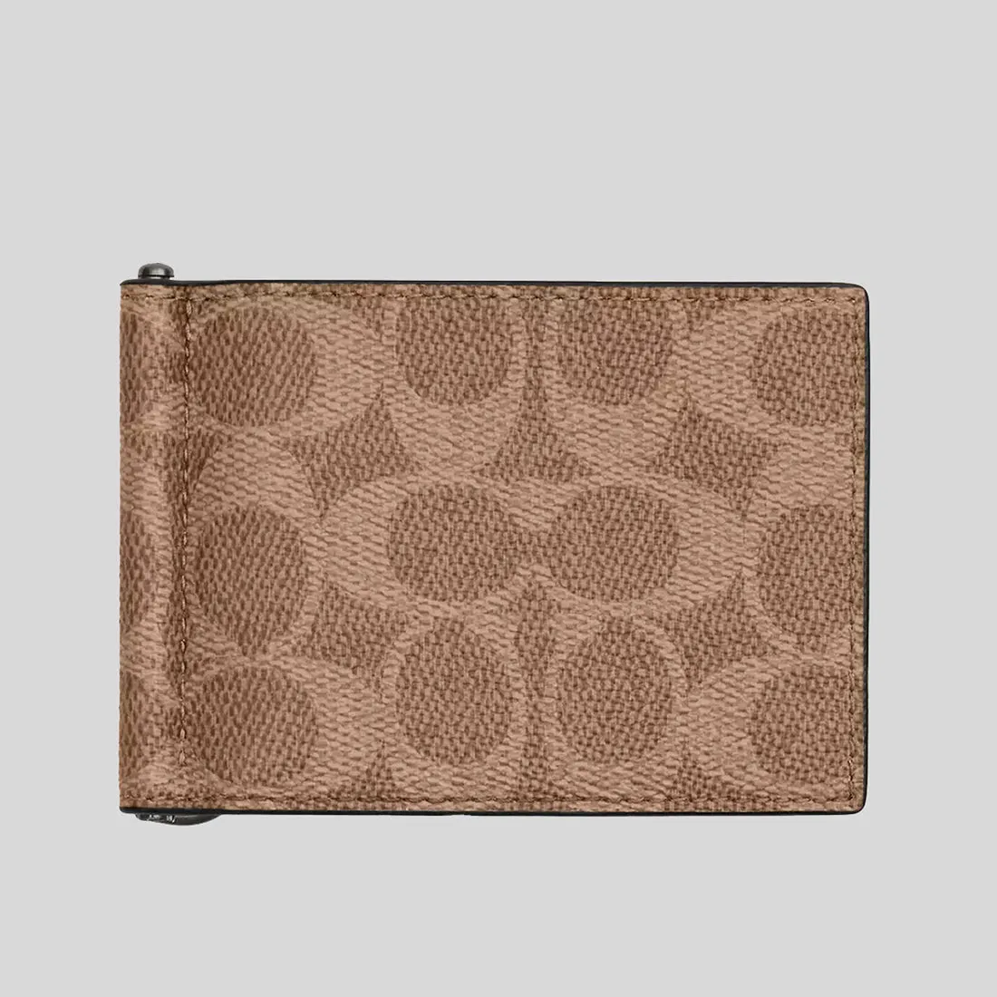 Coach Bags COACH Slim Money Clip Billfold Wallet In Signature Canvas Tan/Black CY059