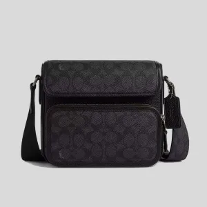 Coach Bags COACH Sullivan Flap Crossbody Bag In Signature Canvas Charcoal/Black CZ396