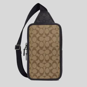 Coach Bags COACH Sullivan Pack In Blocked Signature Canvas Khaki/Charcoal C9865