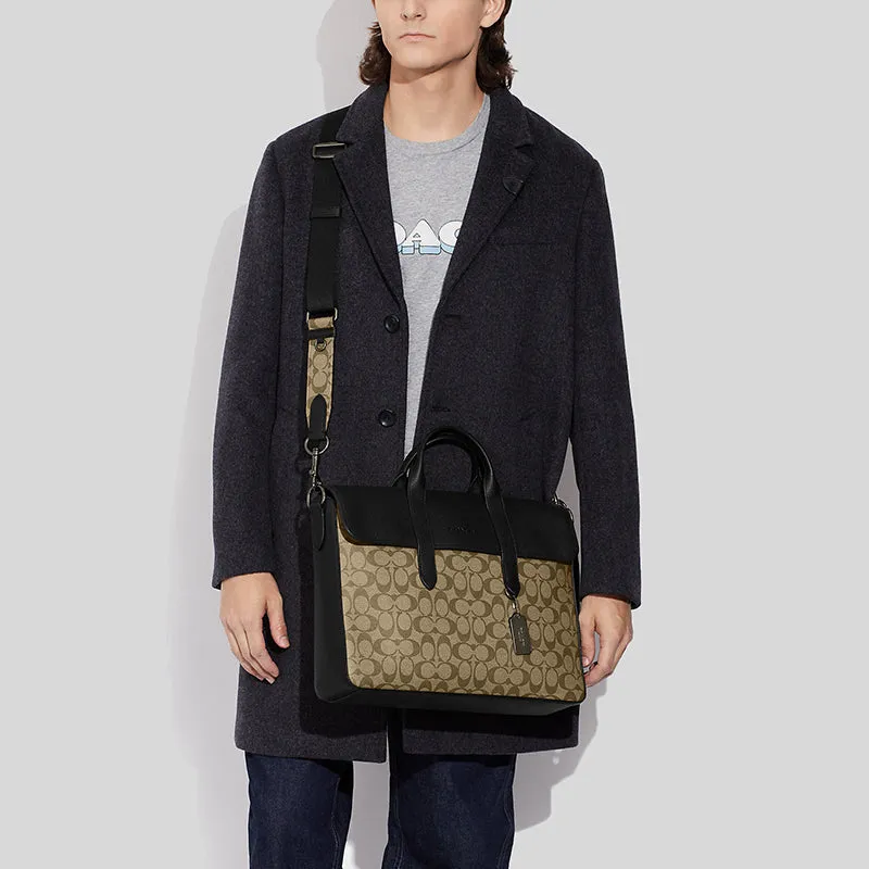 Coach Bags COACH Sullivan Portfolio Brief In Signature Canvas Khaki/Black C9873