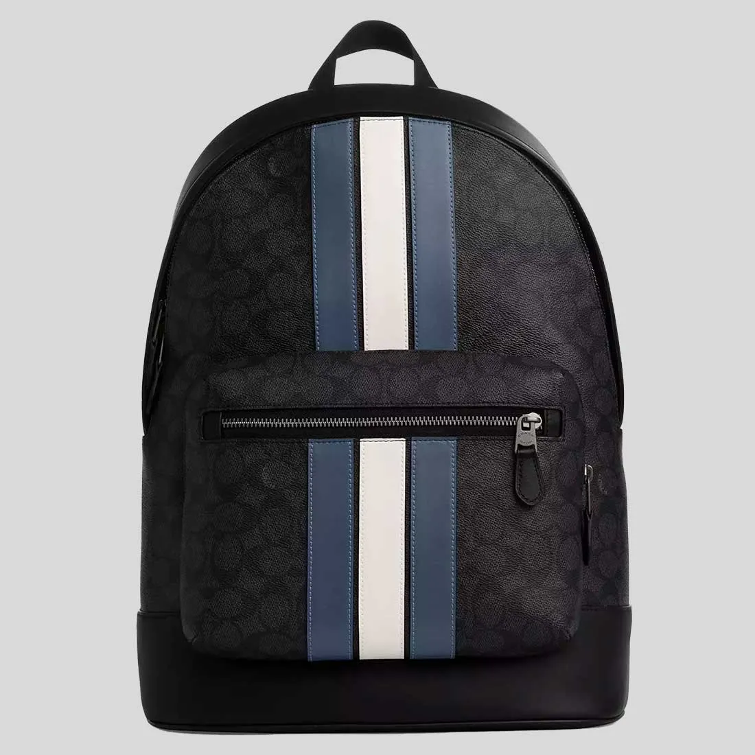 Coach Bags COACH West Backpack In Signature Canvas With Varsity Stripe Charcoal/Denim/Chalk CV922