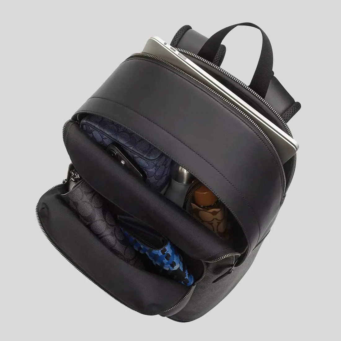 Coach Bags COACH West Backpack In Signature Canvas With Varsity Stripe Charcoal/Denim/Chalk CV922