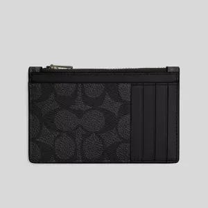Coach Bags COACH Zip Card Case In Signature Canvas Charcoal/Black CV764