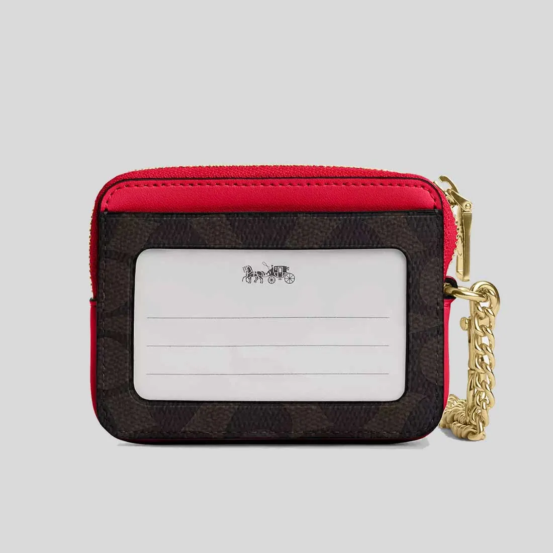 Coach Bags COACH Zip Card Case In Signature Canvas Walnut/Bold Red CW883