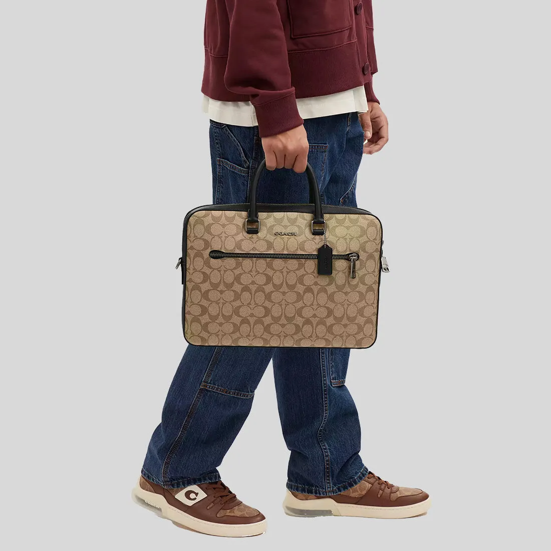 Coach Crossbody Bag COACH Ethan Slim Brief In Signature Canvas Khaki/Black CR270
