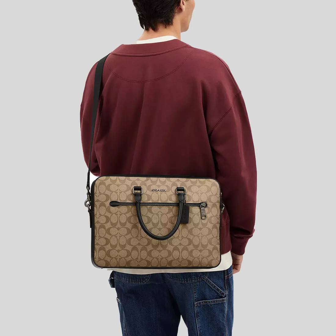 Coach Crossbody Bag COACH Ethan Slim Brief In Signature Canvas Khaki/Black CR270