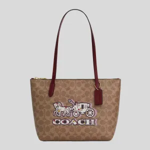 Coach Crossbody Bag COACH Fiona Zip Tote Bag In Signature Canvas With Horse And Carriage Print CX587