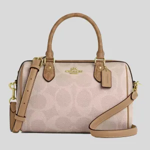 Coach Crossbody Bag COACH Rowan Satchel Bag In Blocked Signature Canvas Sand/Tan CY679