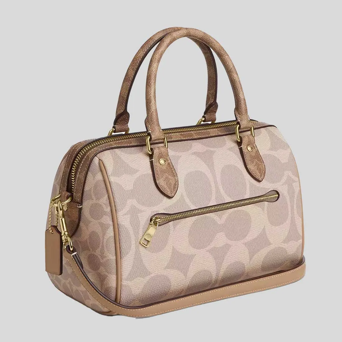 Coach Crossbody Bag COACH Rowan Satchel Bag In Blocked Signature Canvas Sand/Tan CY679