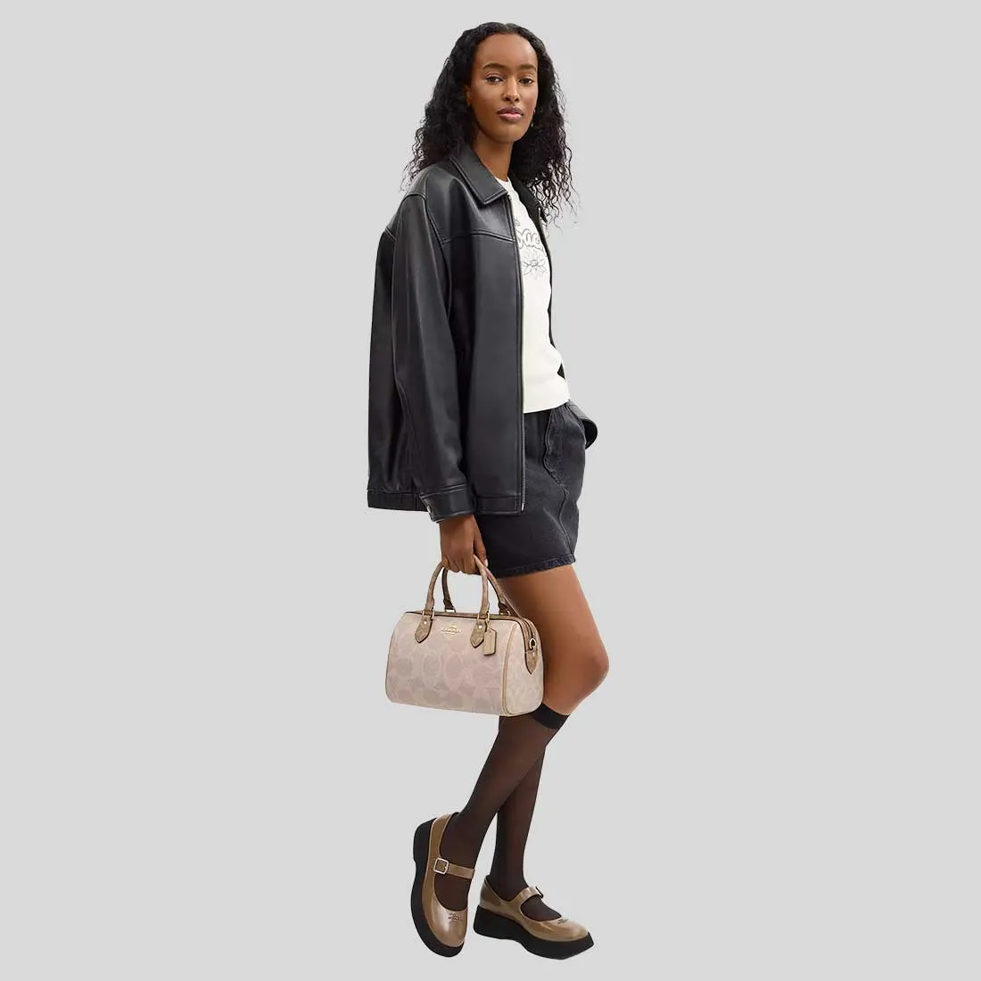 Coach Crossbody Bag COACH Rowan Satchel Bag In Blocked Signature Canvas Sand/Tan CY679