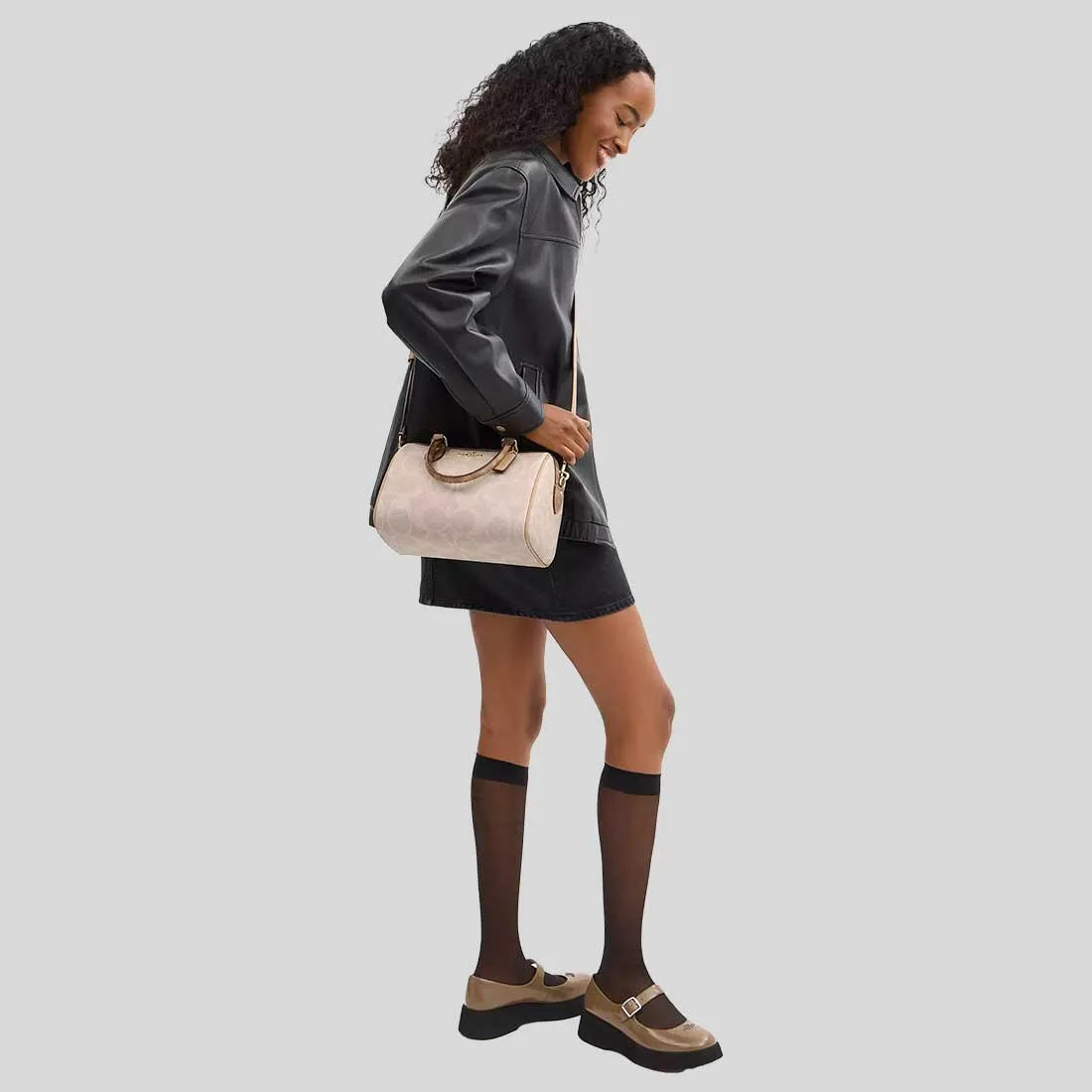 Coach Crossbody Bag COACH Rowan Satchel Bag In Blocked Signature Canvas Sand/Tan CY679