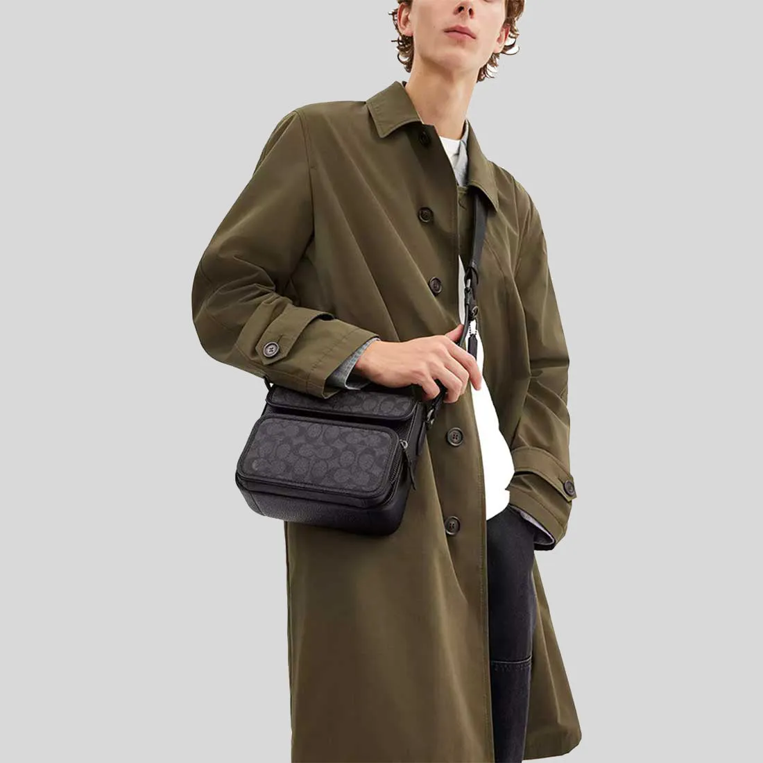 Coach Crossbody Bag COACH Sullivan Flap Crossbody Bag In Signature Canvas Charcoal/Black CZ396