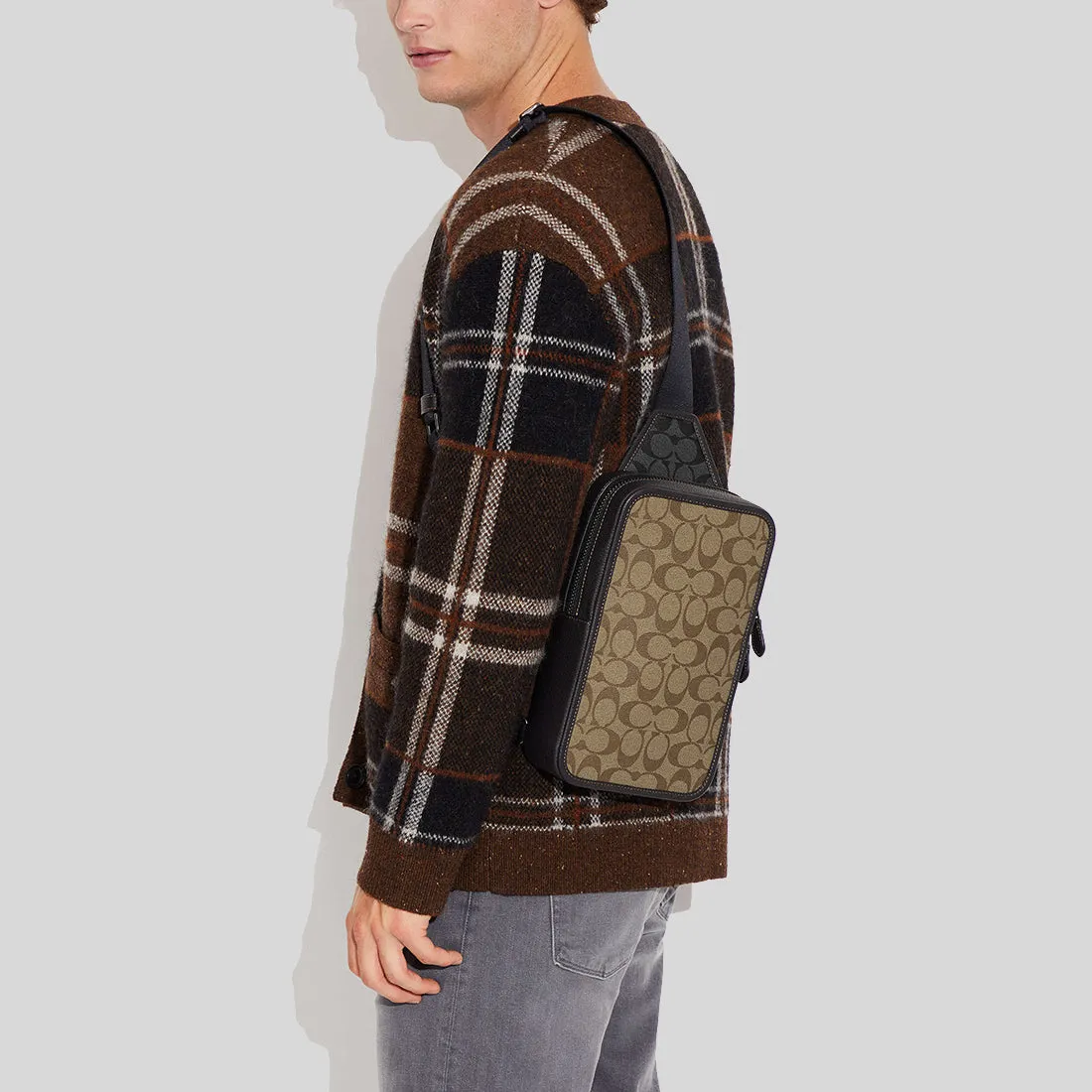 Coach Crossbody Bag COACH Sullivan Pack In Blocked Signature Canvas Khaki/Charcoal C9865