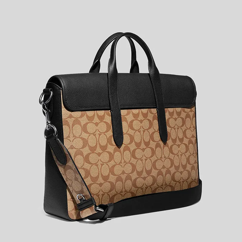 Coach Crossbody Bag COACH Sullivan Portfolio Brief In Signature Canvas Khaki/Black C9873