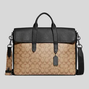 Coach Crossbody Bag COACH Sullivan Portfolio Brief In Signature Canvas Khaki/Black C9873