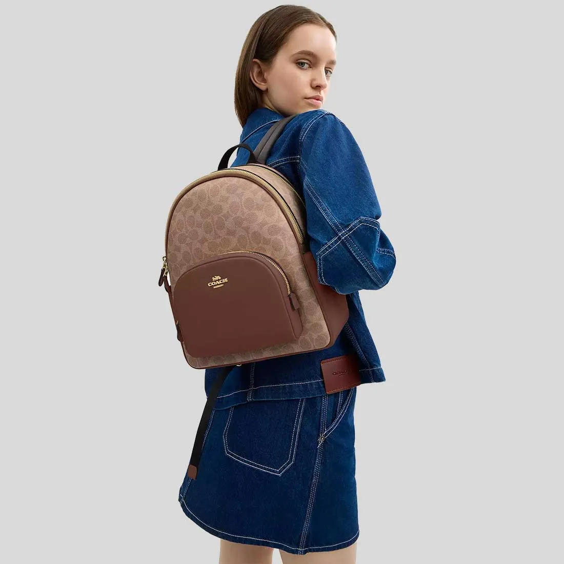 coach Handbags COACH Court Backpack In Signature Canvas Tan/Brown CZ176