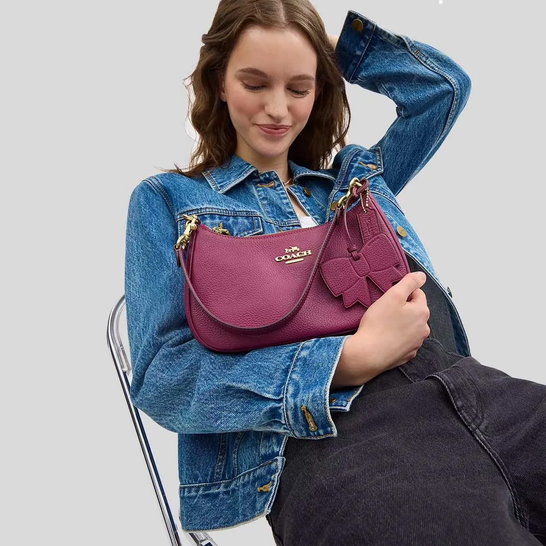 coach Handbags COACH Teri Shoulder Bag With Bow Charm Pink CY654