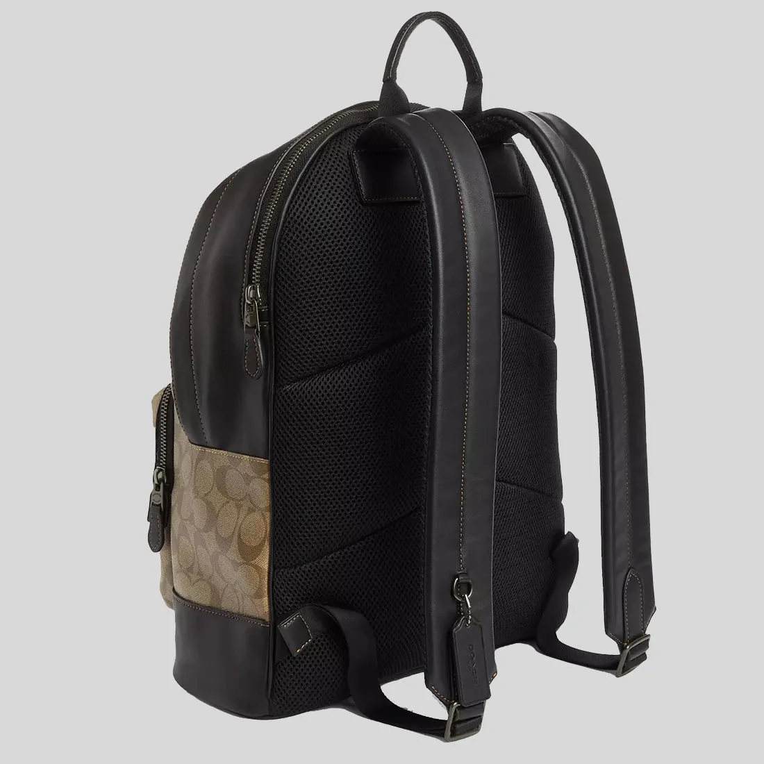 coach Handbags COACH West Backpack In Blocked Signature Canvas With Varsity Stripe Khaki Multi CQ629
