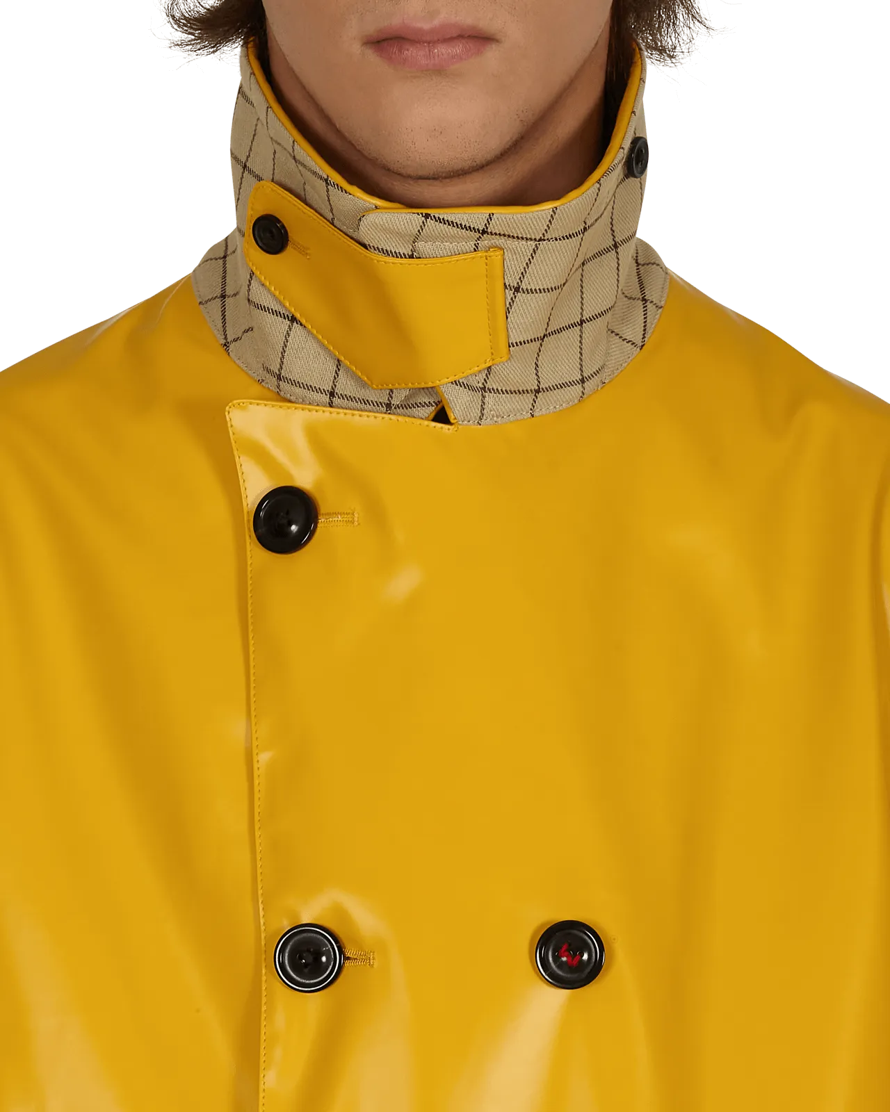 Coated Cotton Double Breasted Raincoat Yellow