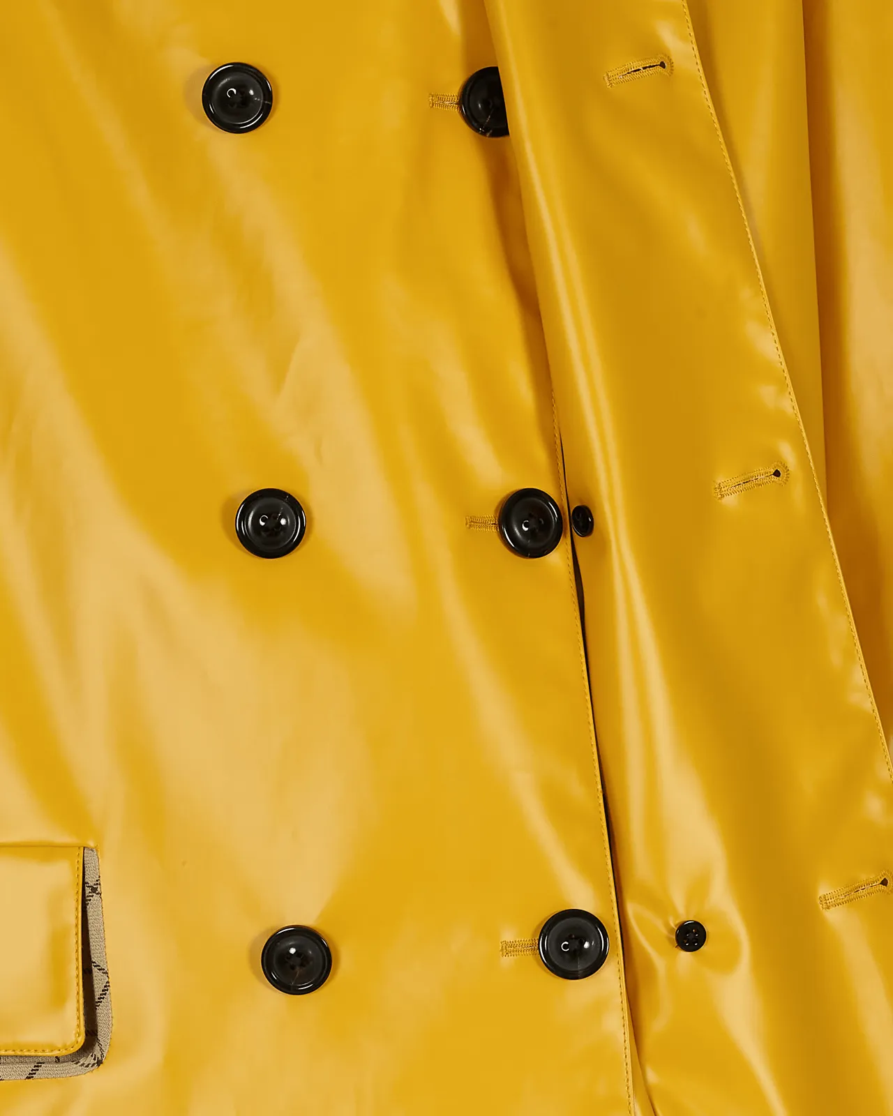 Coated Cotton Double Breasted Raincoat Yellow