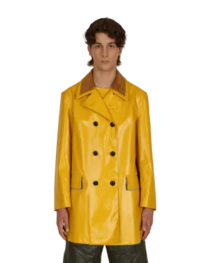 Coated Cotton Double Breasted Raincoat Yellow