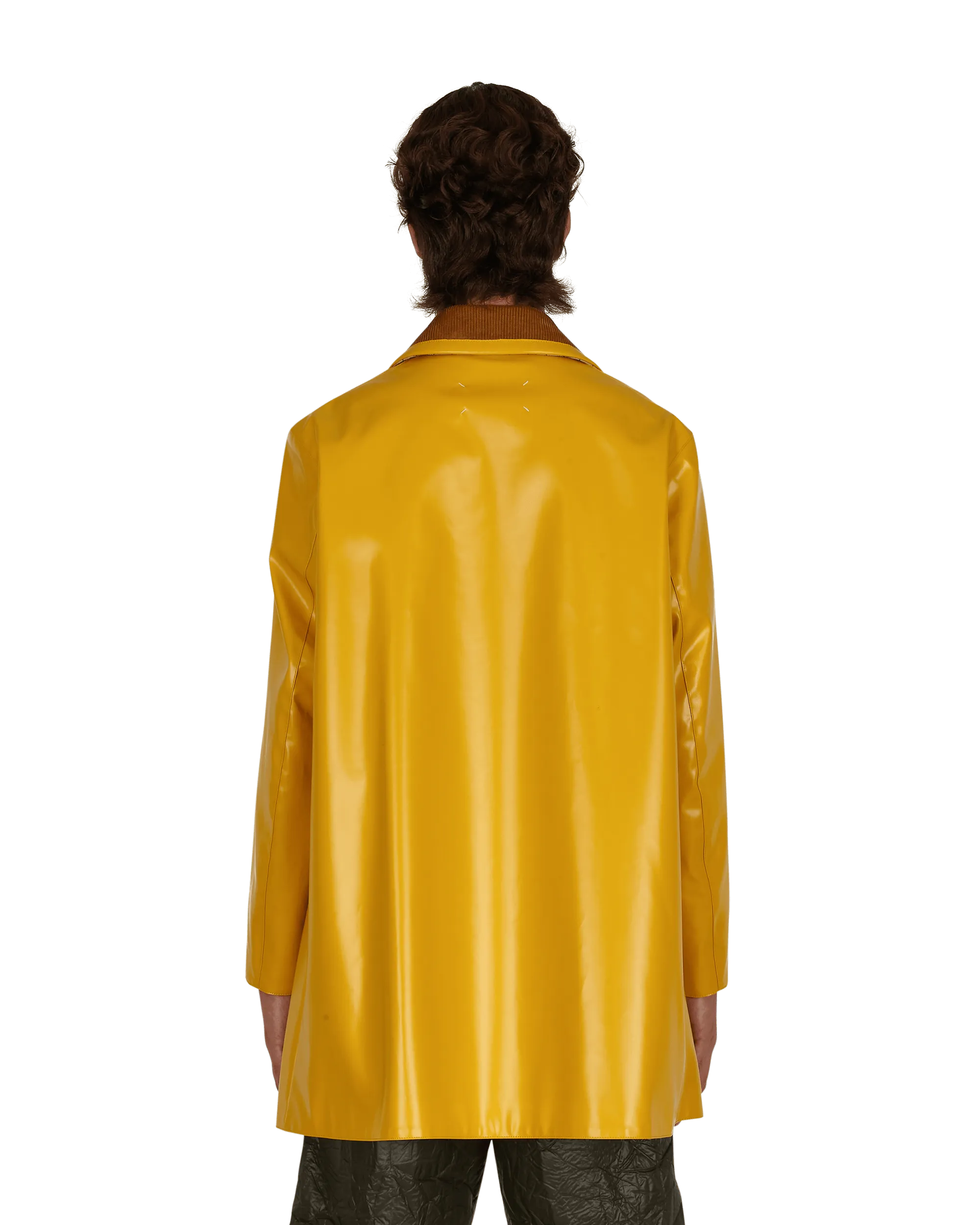 Coated Cotton Double Breasted Raincoat Yellow