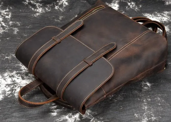Cool Brown Leather Mens Backpack School Backpack Satchel Backpack for Men
