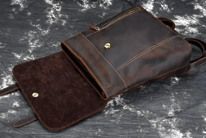 Cool Brown Leather Mens Backpack School Backpack Satchel Backpack for Men