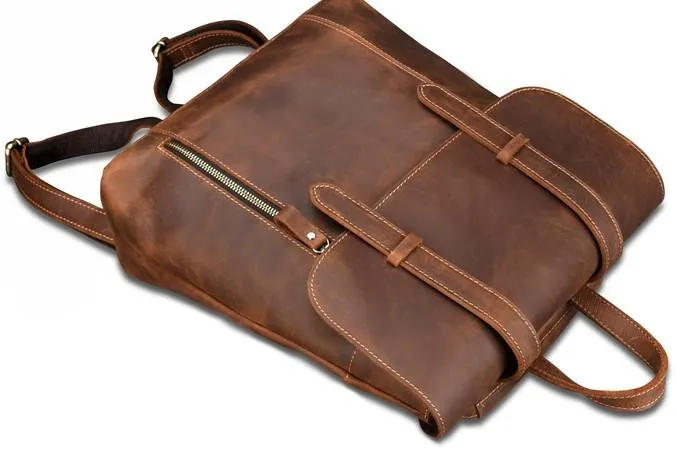 Cool Brown Leather Mens Backpack School Backpack Satchel Backpack for Men