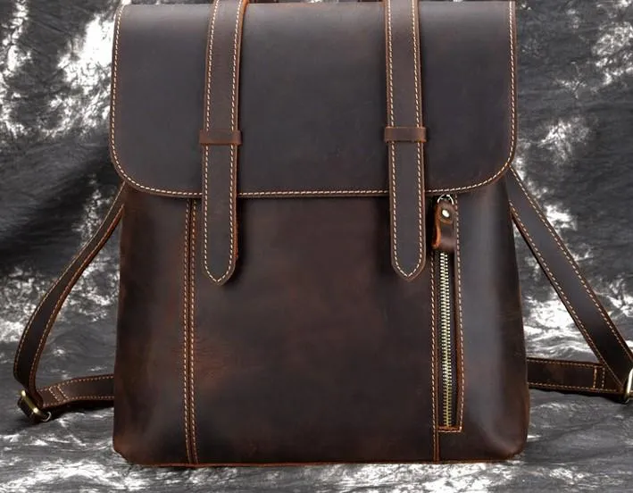 Cool Brown Leather Mens Backpack School Backpack Satchel Backpack for Men