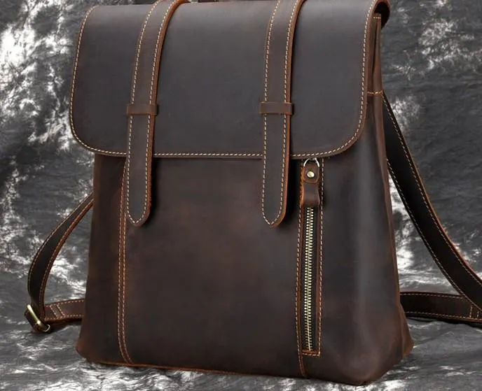 Cool Brown Leather Mens Backpack School Backpack Satchel Backpack for Men