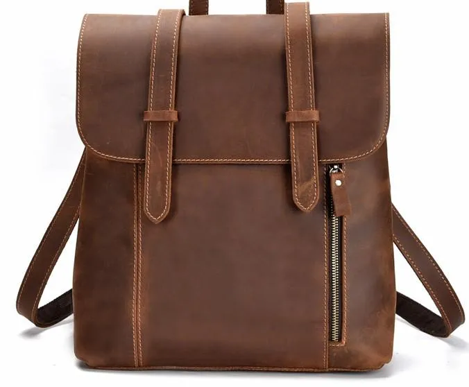 Cool Brown Leather Mens Backpack School Backpack Satchel Backpack for Men